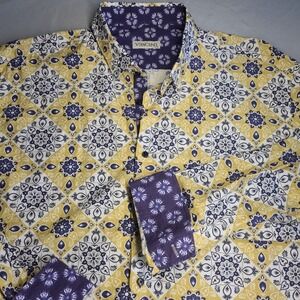 Vercini  Men's Shirt 2XL Button Up Reverse Cuff Geometric Pattern Work Casual